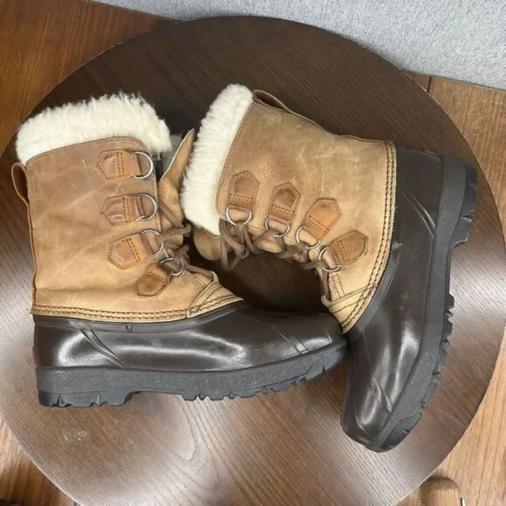 Sorel Alpine Boots Womens Size 7W Brown Leather Shearling Waterproof Snow Winter